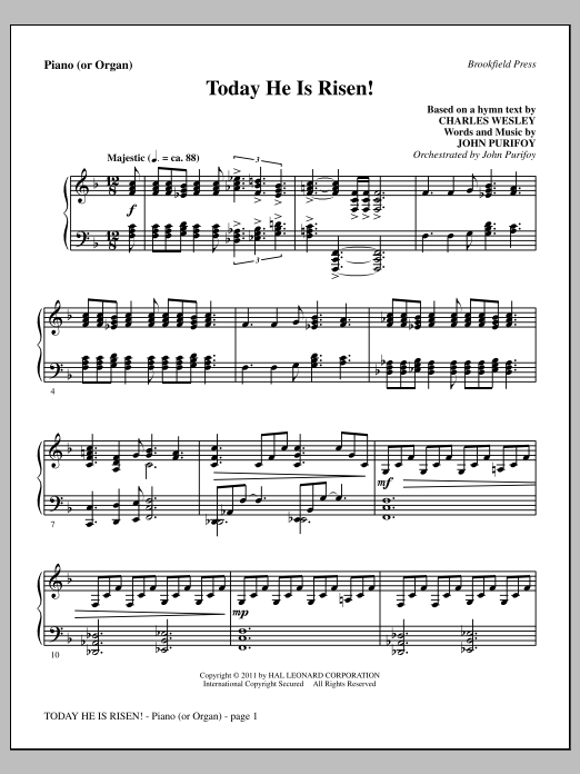 John Purifoy Today He Is Risen! - Piano or Organ Sheet Music Notes & Chords for Choir Instrumental Pak - Download or Print PDF
