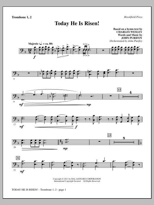 John Purifoy Today He Is Risen! - Trombone 1 & 2 Sheet Music Notes & Chords for Choir Instrumental Pak - Download or Print PDF