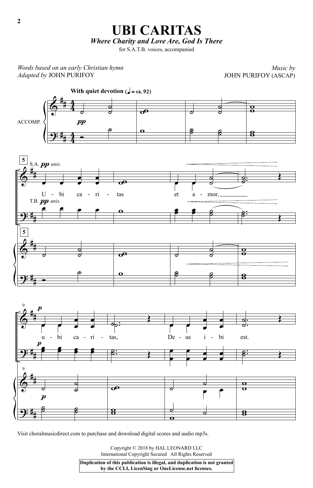 John Purifoy Ubi Caritas (Where Charity And Love Are, God Is There) Sheet Music Notes & Chords for SATB - Download or Print PDF