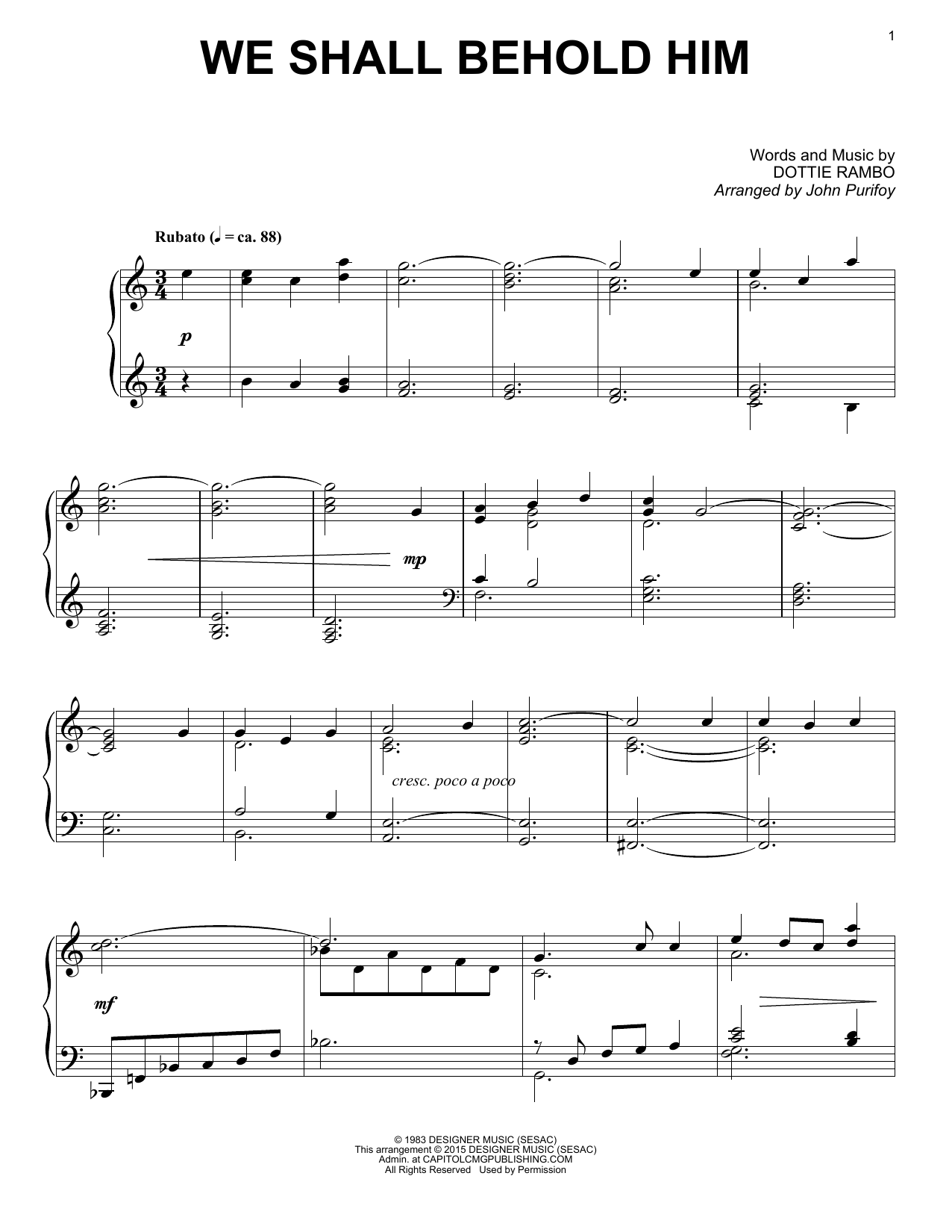 John Purifoy We Shall Behold Him Sheet Music Notes & Chords for Piano - Download or Print PDF