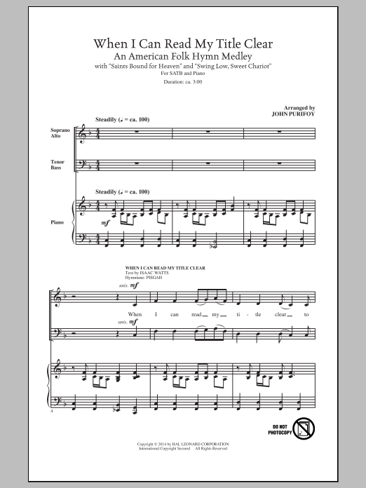John Purifoy When I Can Read My Title Clear Sheet Music Notes & Chords for SATB - Download or Print PDF