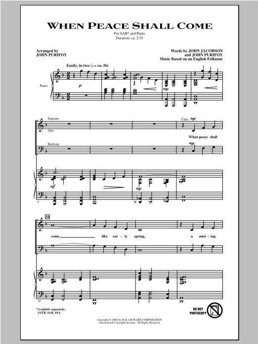 John Purifoy When Peace Shall Come Sheet Music Notes & Chords for SSA - Download or Print PDF