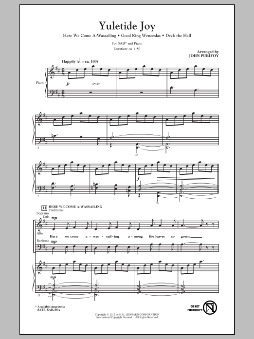 John Purifoy Yuletide Joy (Medley) Sheet Music Notes & Chords for SATB - Download or Print PDF