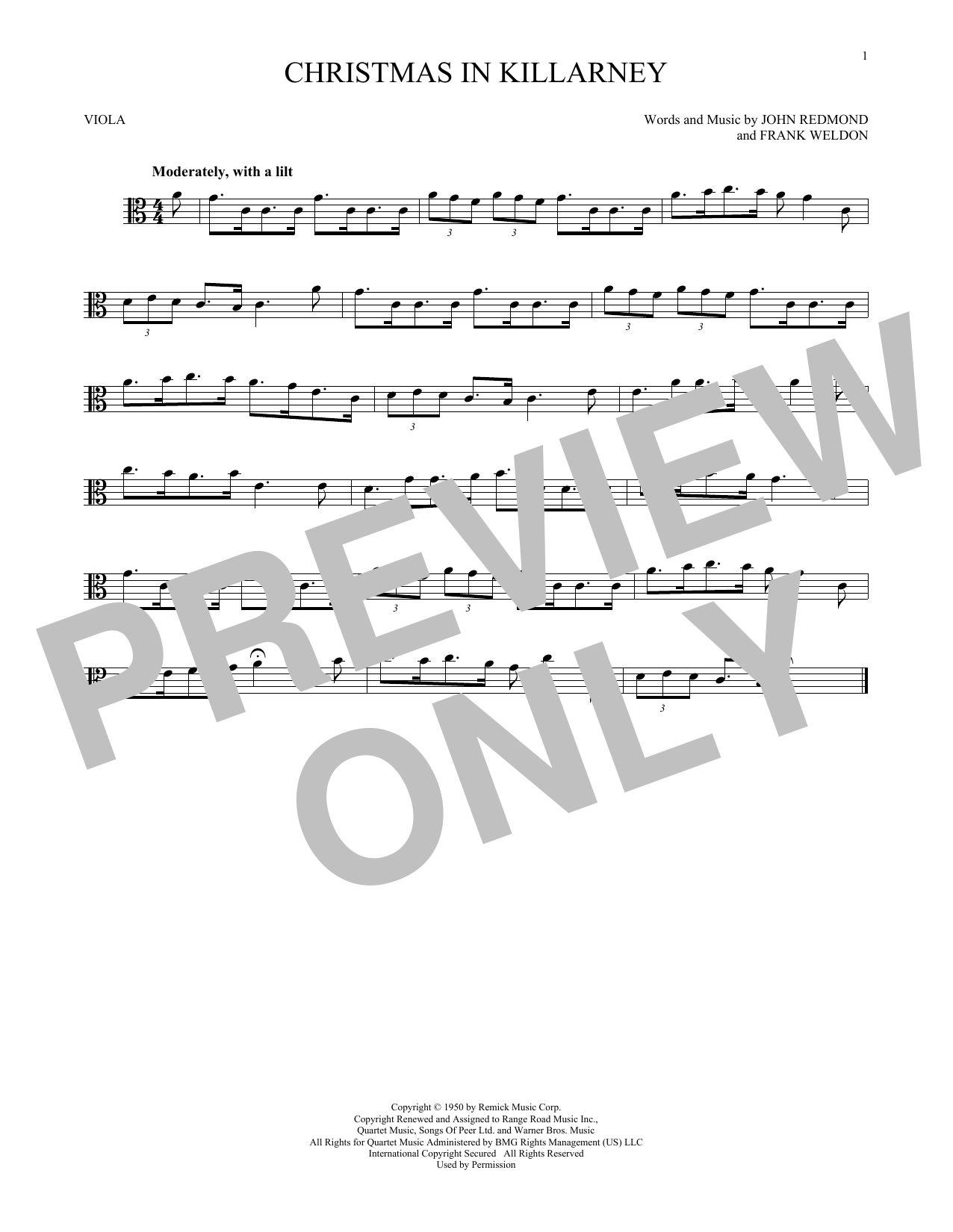John Redmond & Frank Weldon Christmas In Killarney Sheet Music Notes & Chords for Violin Solo - Download or Print PDF