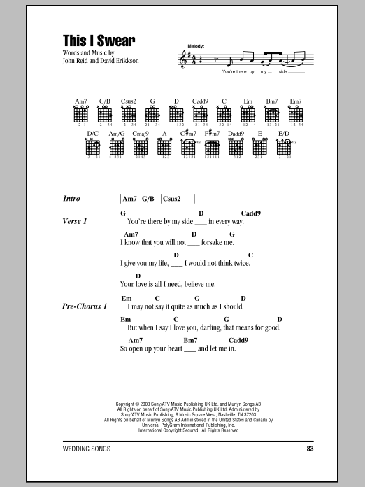 John Reid This I Swear Sheet Music Notes & Chords for Lyrics & Chords - Download or Print PDF