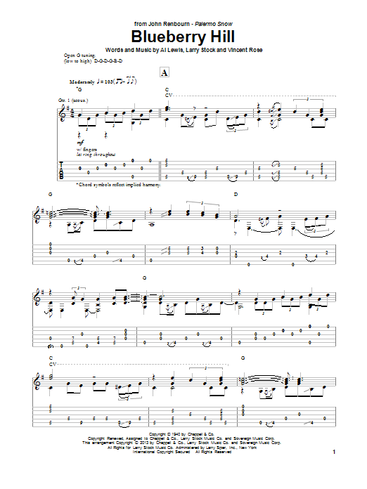 John Renbourn Blueberry Hill Sheet Music Notes & Chords for Guitar Tab - Download or Print PDF