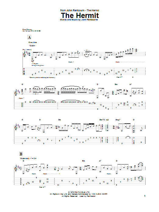 John Renbourn The Hermit Sheet Music Notes & Chords for Guitar Tab - Download or Print PDF