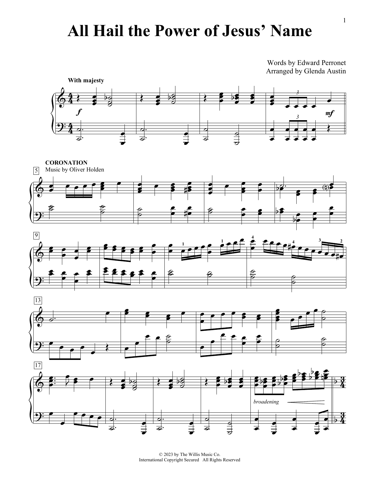 John Rippon All Hail The Power Of Jesus' Name (arr. Glenda Austin) Sheet Music Notes & Chords for Educational Piano - Download or Print PDF