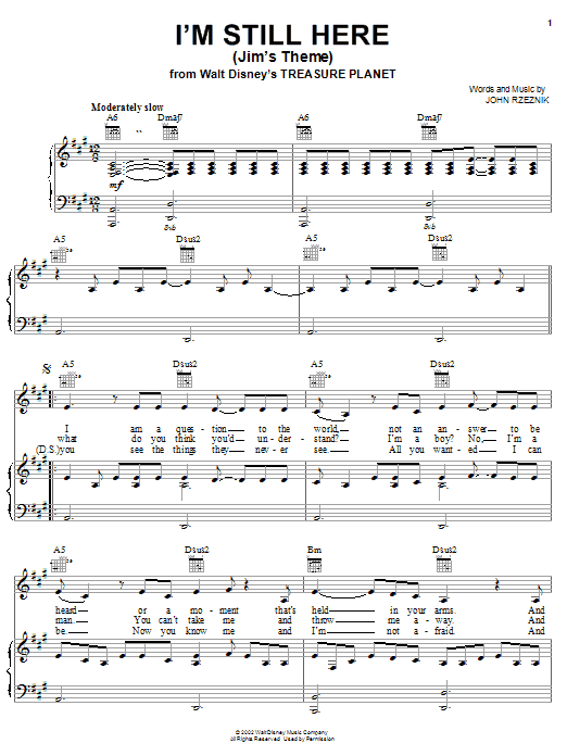 John Rzeznik I'm Still Here (Jim's Theme) Sheet Music Notes & Chords for Piano, Vocal & Guitar (Right-Hand Melody) - Download or Print PDF
