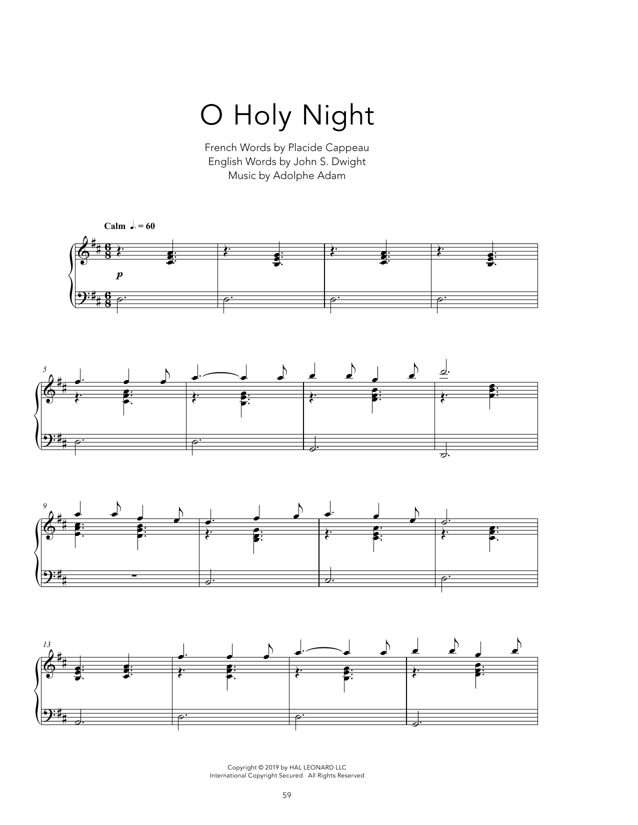 John S. Dwight (trans.) O Holy Night [Peaceful version] Sheet Music Notes & Chords for Piano Solo - Download or Print PDF