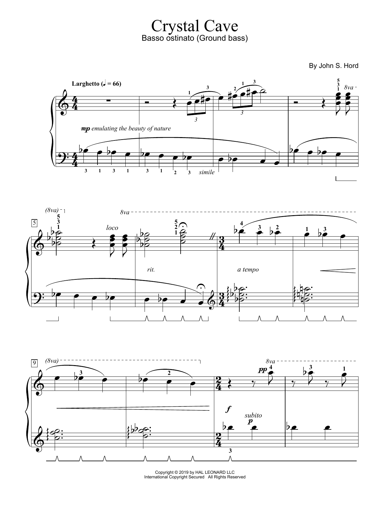 John S. Hord Crystal Cave Sheet Music Notes & Chords for Educational Piano - Download or Print PDF
