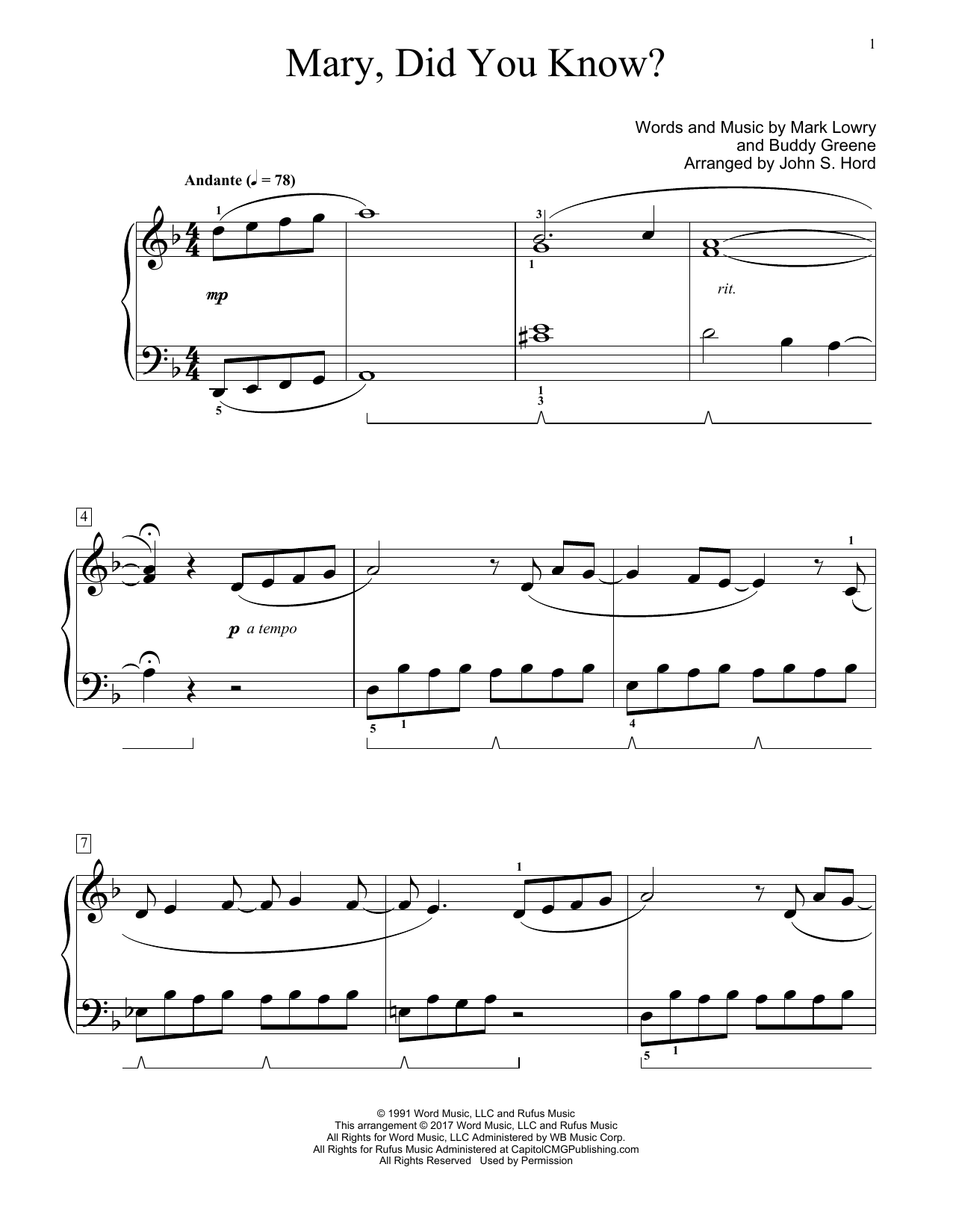John S. Hord Mary, Did You Know? Sheet Music Notes & Chords for Educational Piano - Download or Print PDF