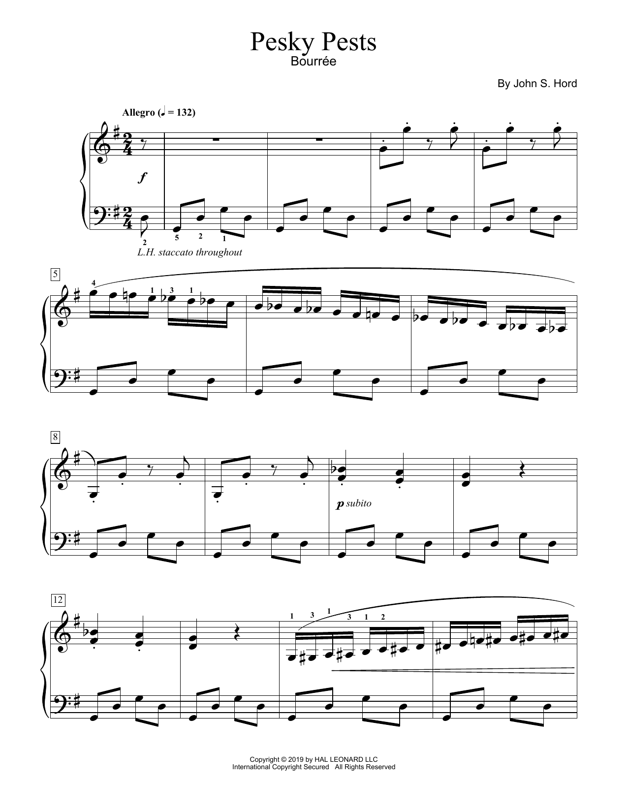 John S. Hord Pesky Pests Sheet Music Notes & Chords for Educational Piano - Download or Print PDF