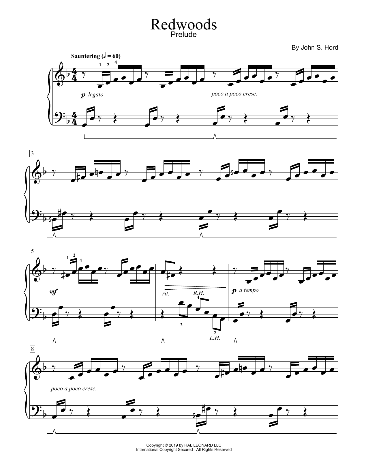 John S. Hord Redwoods Sheet Music Notes & Chords for Educational Piano - Download or Print PDF
