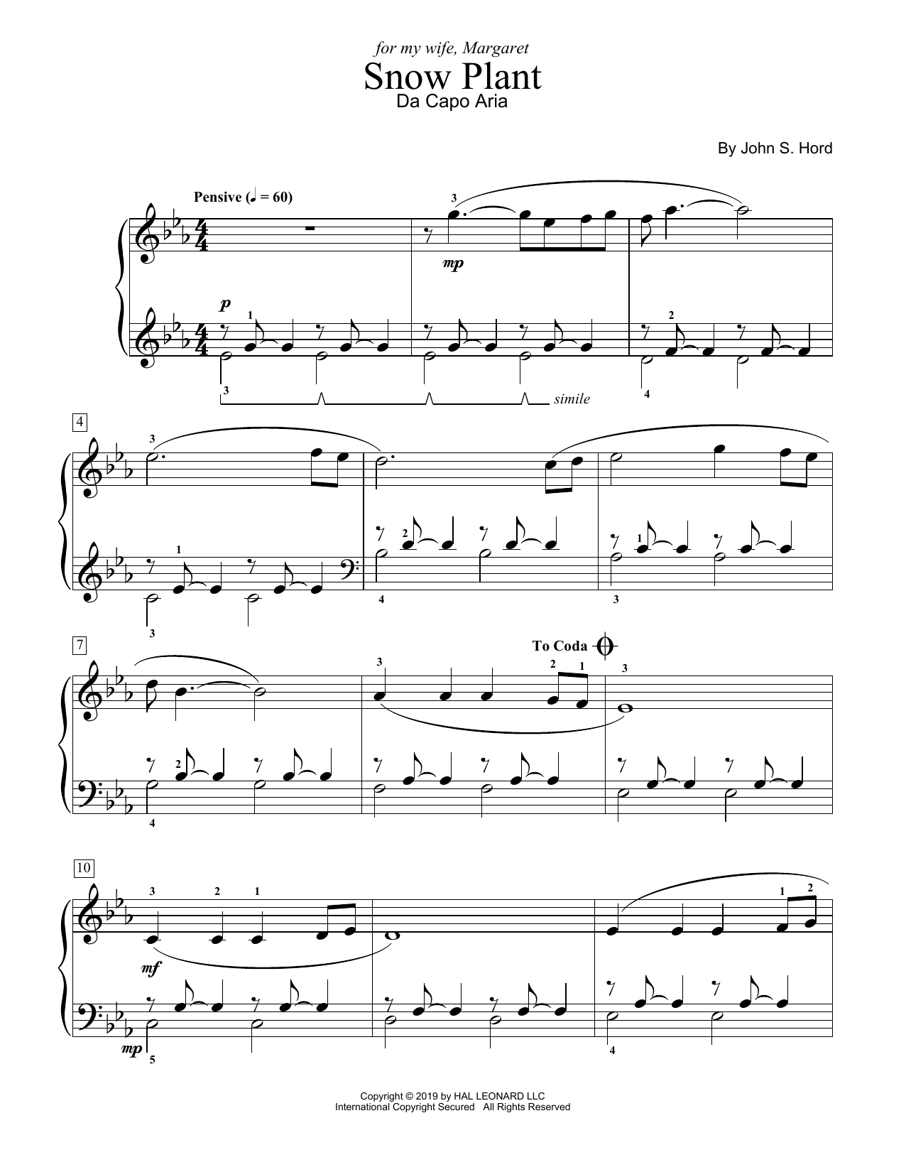 John S. Hord Snow Plant Sheet Music Notes & Chords for Educational Piano - Download or Print PDF