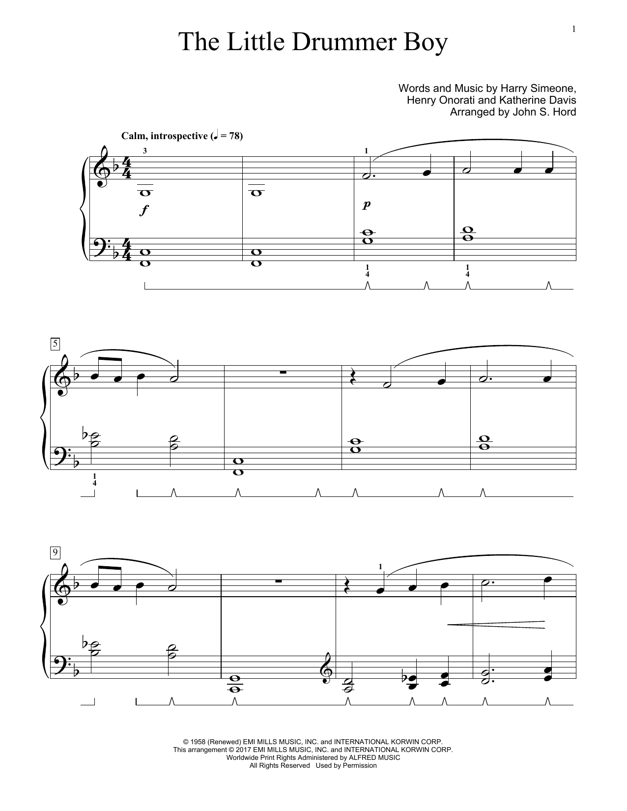 John S. Hord The Little Drummer Boy Sheet Music Notes & Chords for Educational Piano - Download or Print PDF