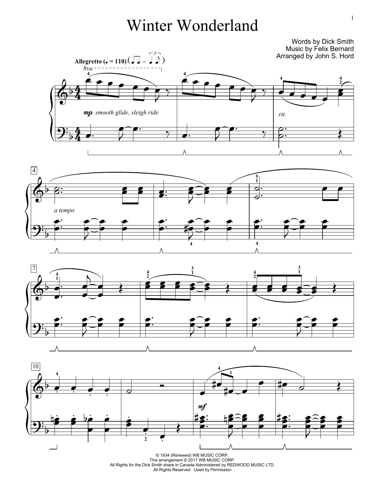 John S. Hord Winter Wonderland Sheet Music Notes & Chords for Educational Piano - Download or Print PDF