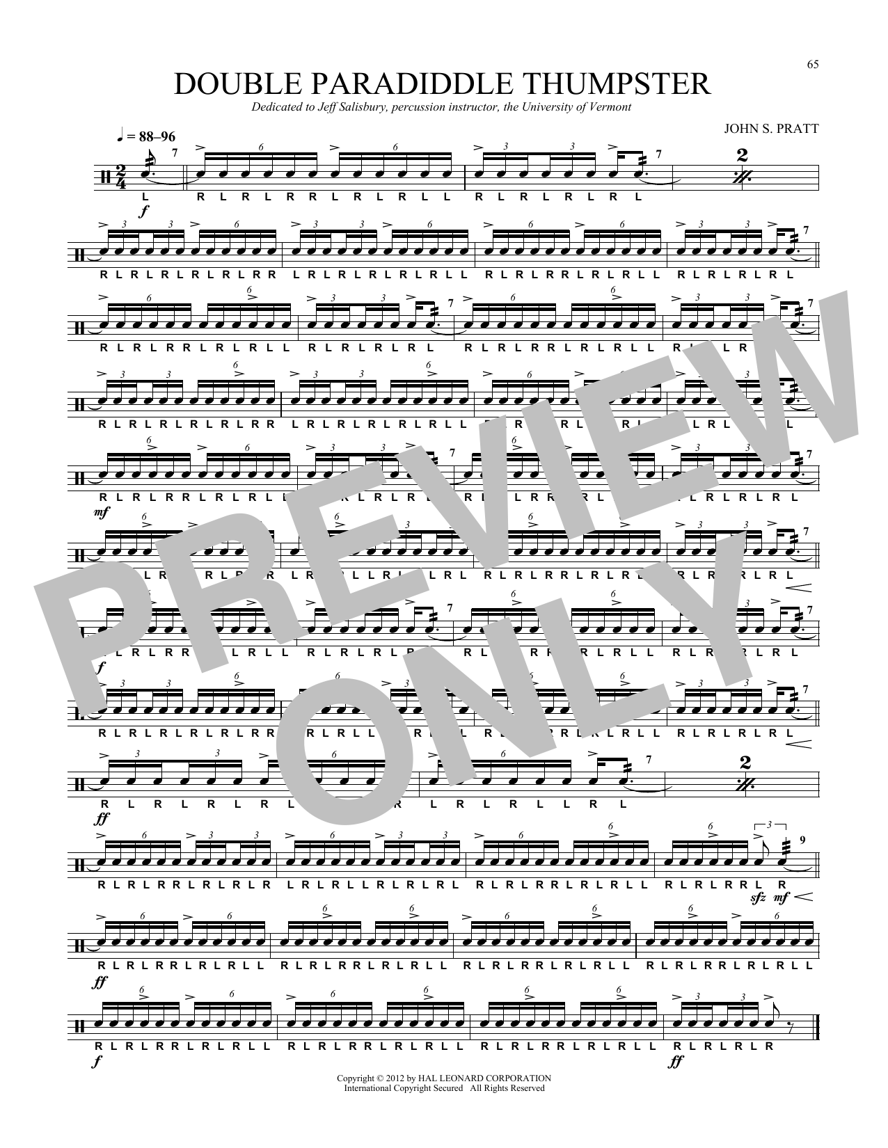 John S. Pratt Double Paradiddle Thumpster Sheet Music Notes & Chords for Snare Drum Solo - Download or Print PDF