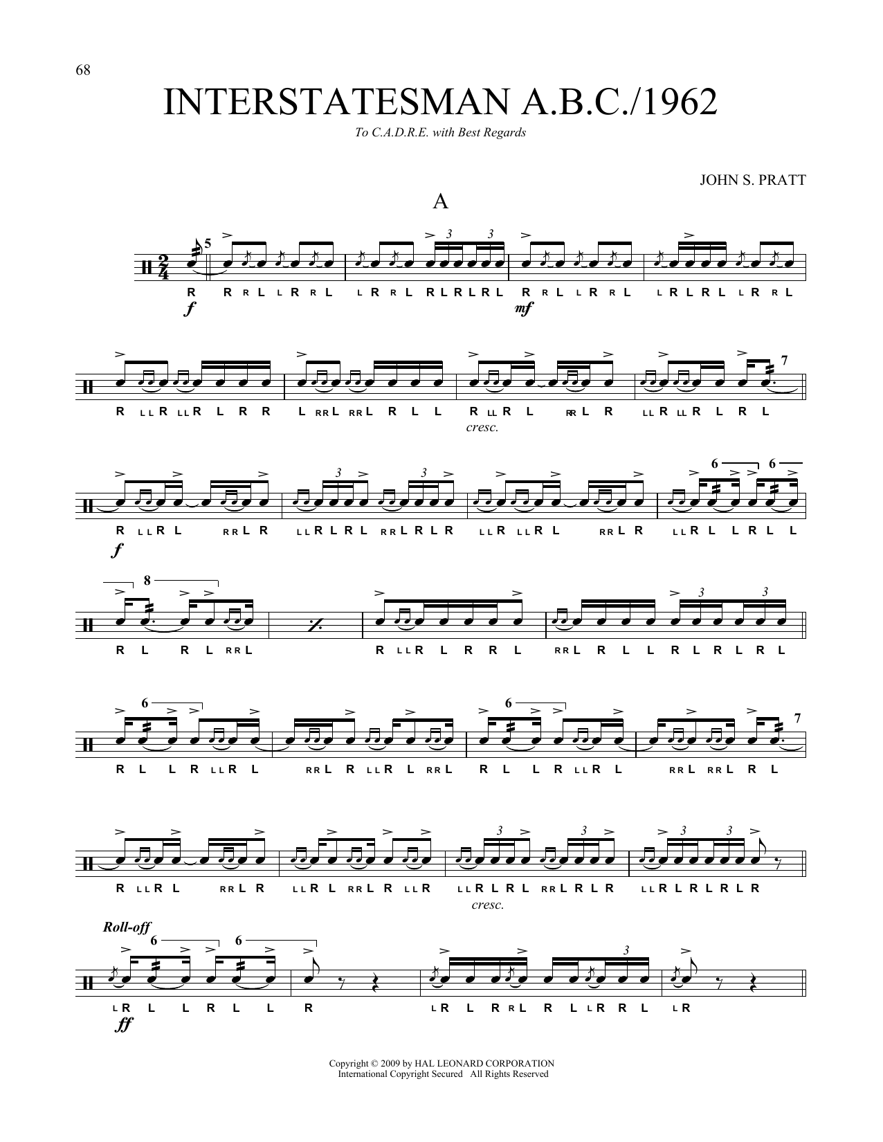 John S. Pratt Interstatesman A.B.C./1962 Sheet Music Notes & Chords for Snare Drum Solo - Download or Print PDF