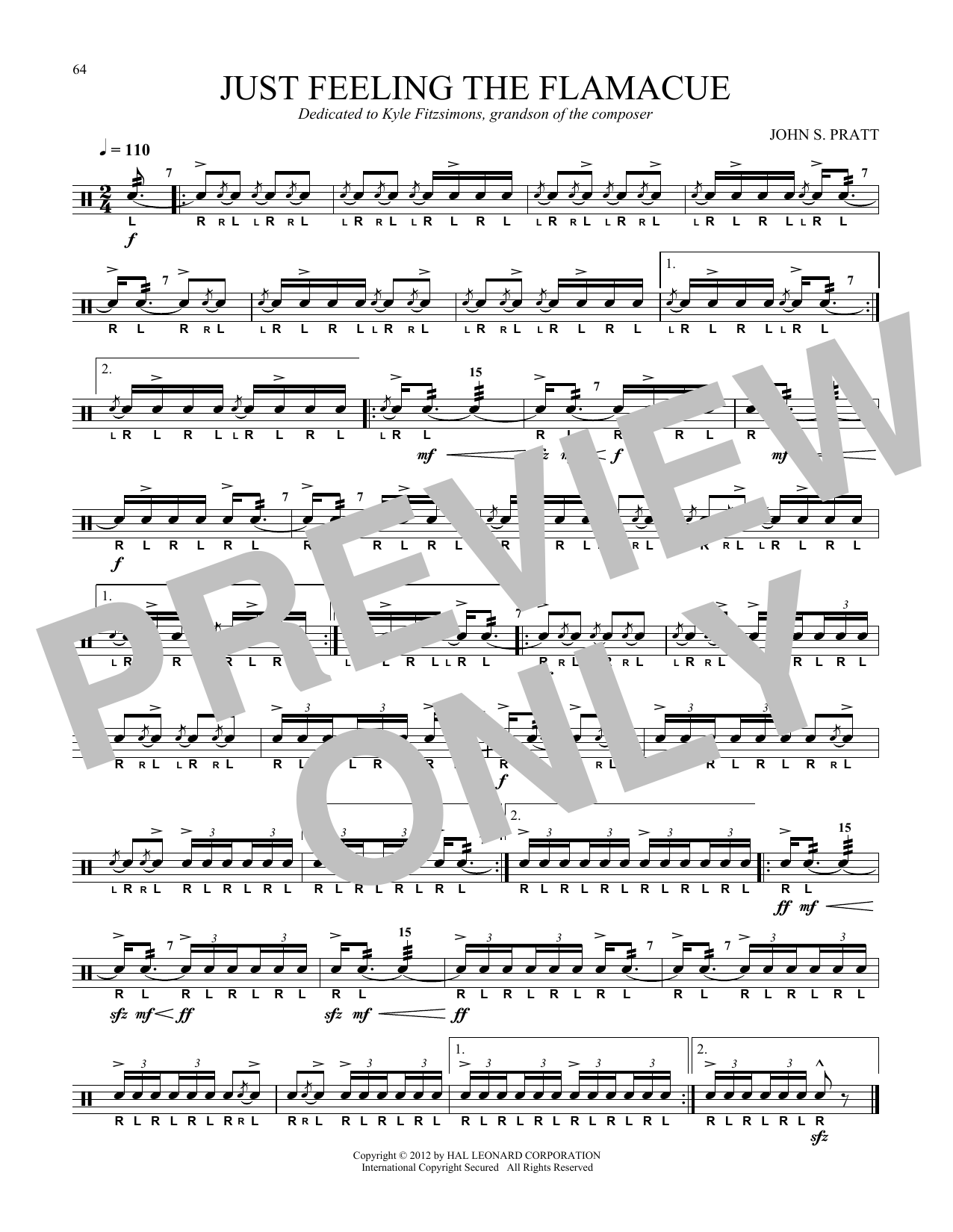 John S. Pratt Just Feeling The Flamacue Sheet Music Notes & Chords for Snare Drum Solo - Download or Print PDF