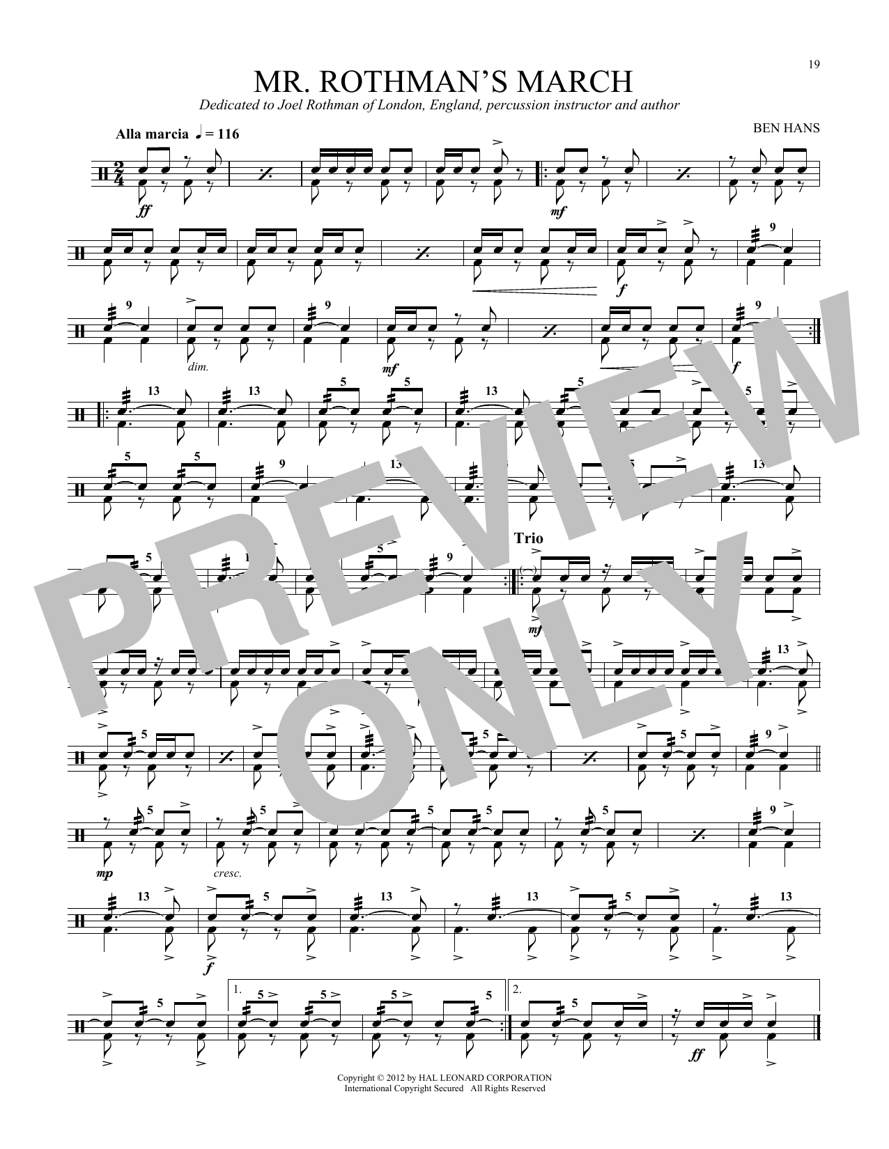 John S. Pratt Mr. Rothman's March Sheet Music Notes & Chords for Snare Drum Solo - Download or Print PDF