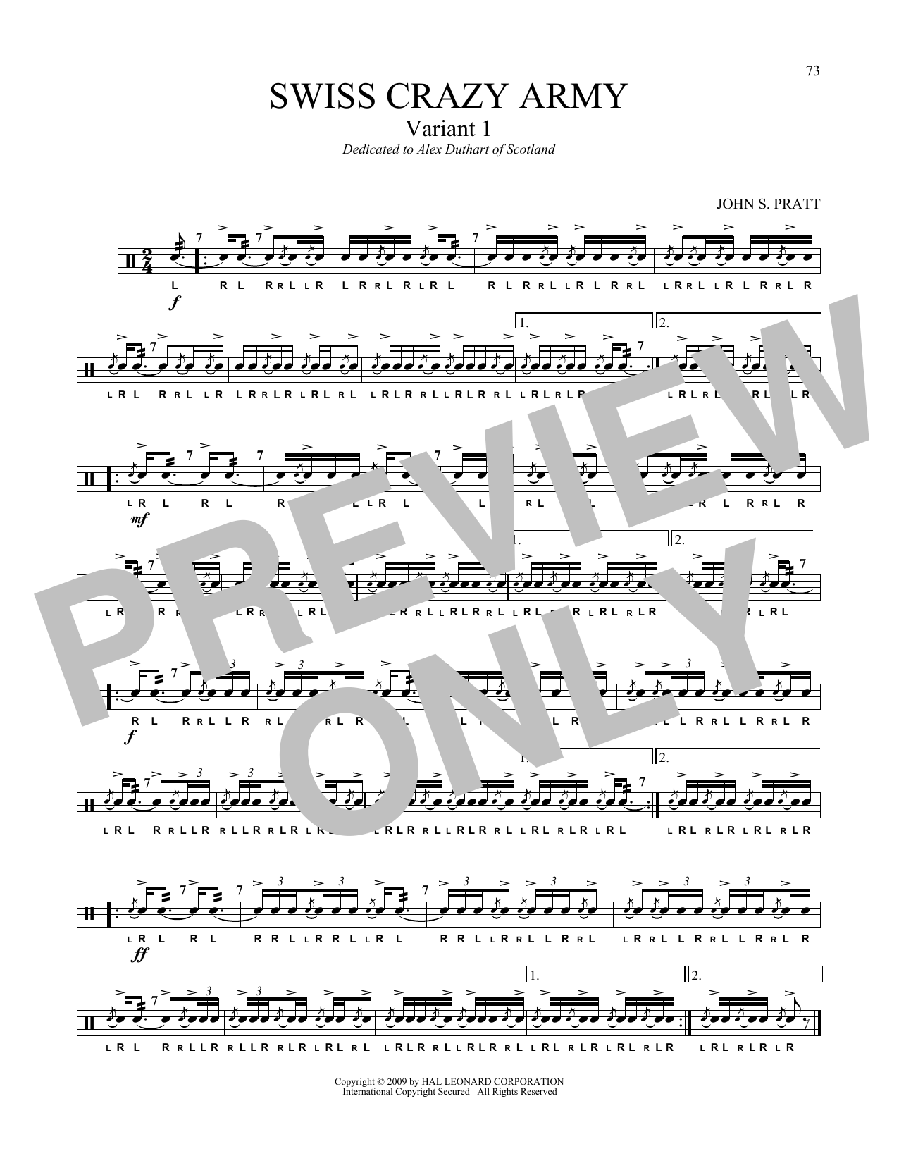 John S. Pratt Swiss Crazy Army Variant 1 Sheet Music Notes & Chords for Snare Drum Solo - Download or Print PDF