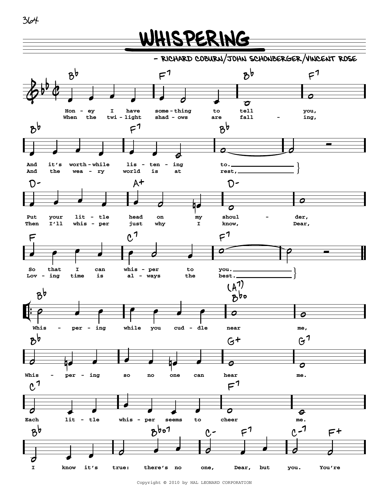 John Schonberger Whispering (arr. Robert Rawlins) Sheet Music Notes & Chords for Real Book – Melody, Lyrics & Chords - Download or Print PDF