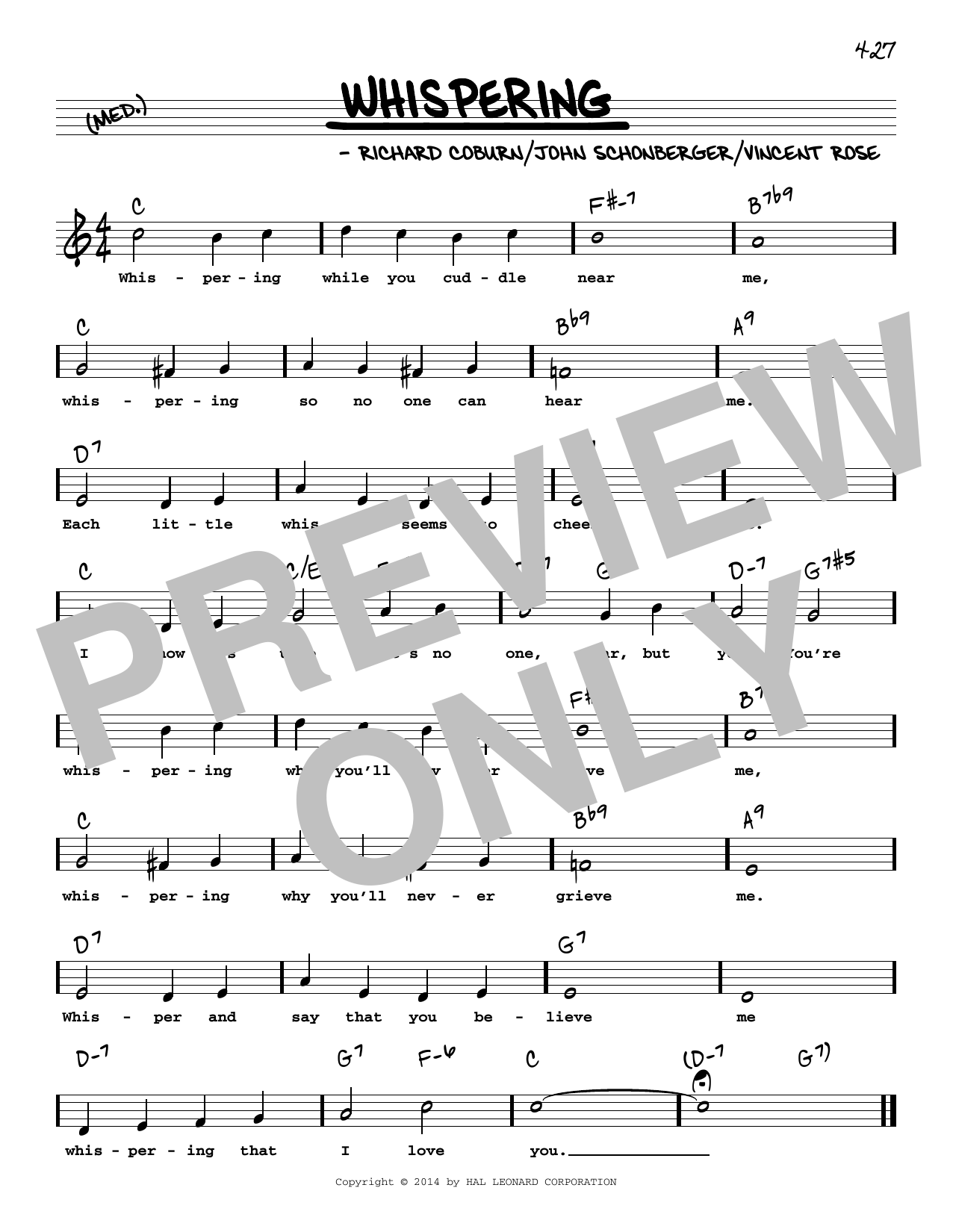 John Schonberger Whispering (High Voice) Sheet Music Notes & Chords for Real Book – Melody, Lyrics & Chords - Download or Print PDF