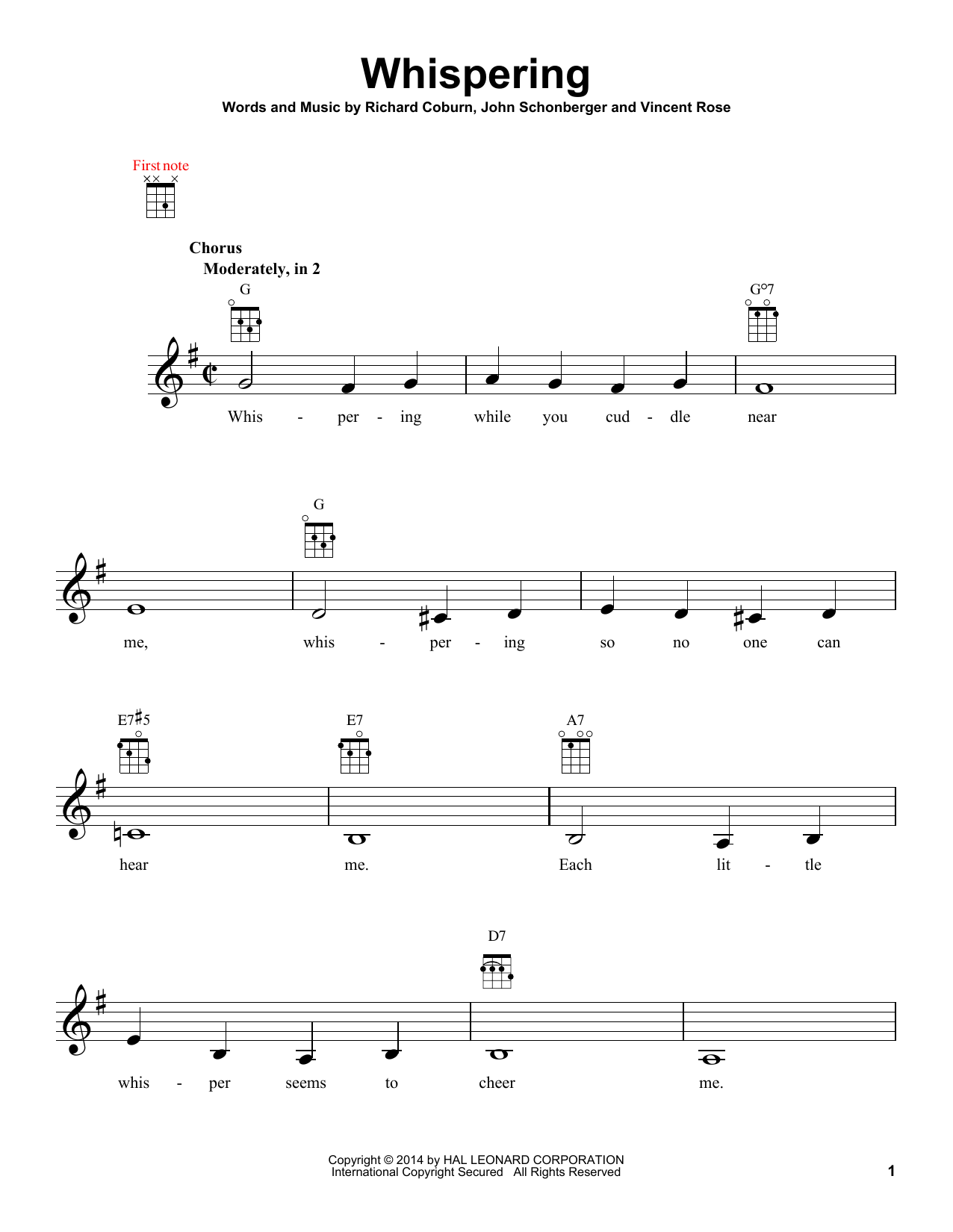 John Schonberger Whispering Sheet Music Notes & Chords for Ukulele - Download or Print PDF