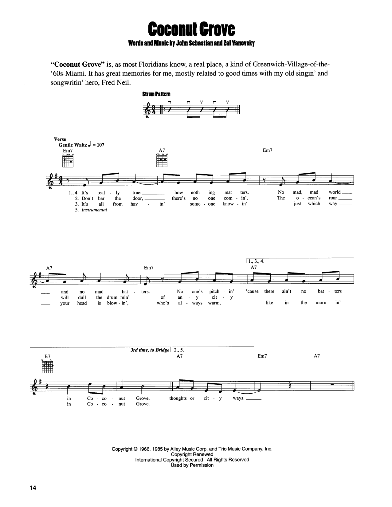 John Sebastian Coconut Grove Sheet Music Notes & Chords for Easy Guitar - Download or Print PDF