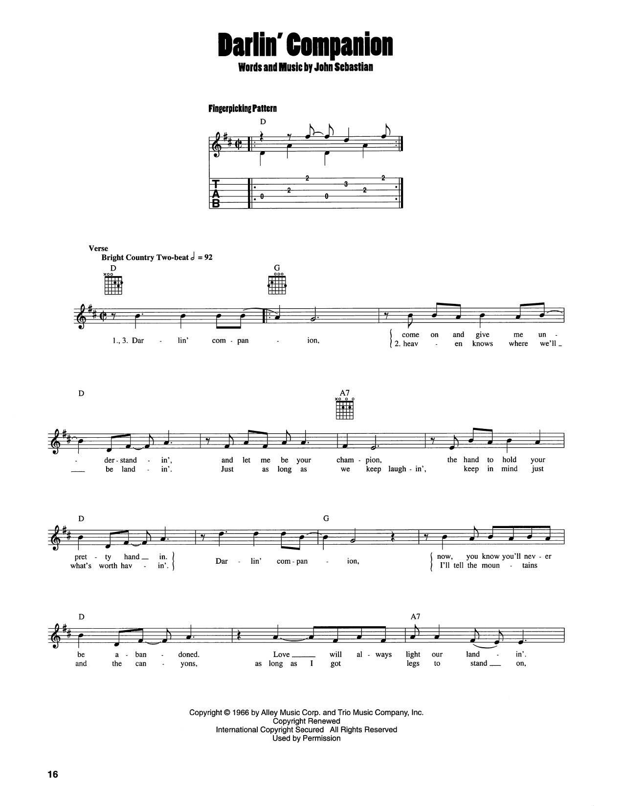 John Sebastian Darlin' Companion Sheet Music Notes & Chords for Easy Guitar - Download or Print PDF