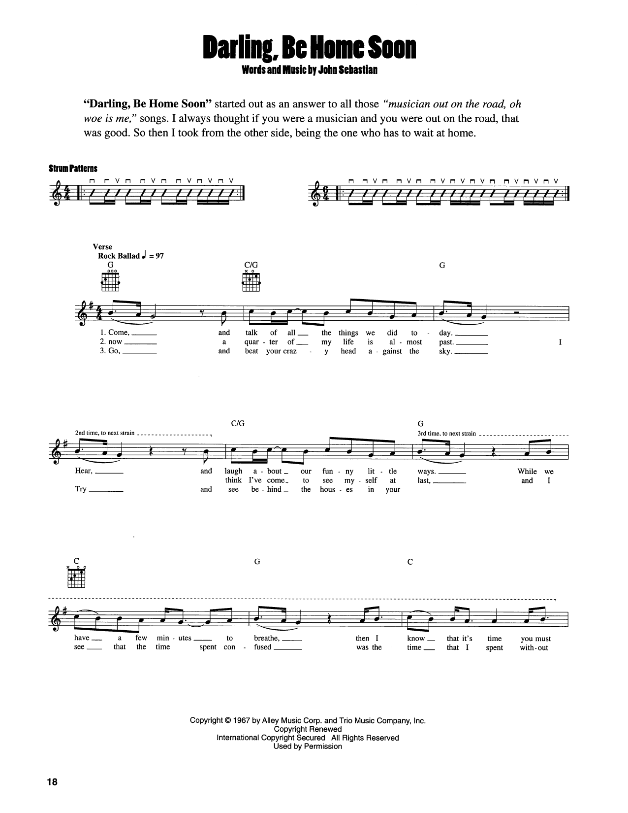 John Sebastian Darling, Be Home Soon Sheet Music Notes & Chords for Easy Guitar - Download or Print PDF