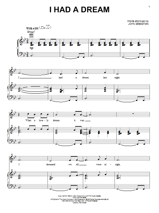 John Sebastian I Had A Dream Sheet Music Notes & Chords for Piano, Vocal & Guitar (Right-Hand Melody) - Download or Print PDF