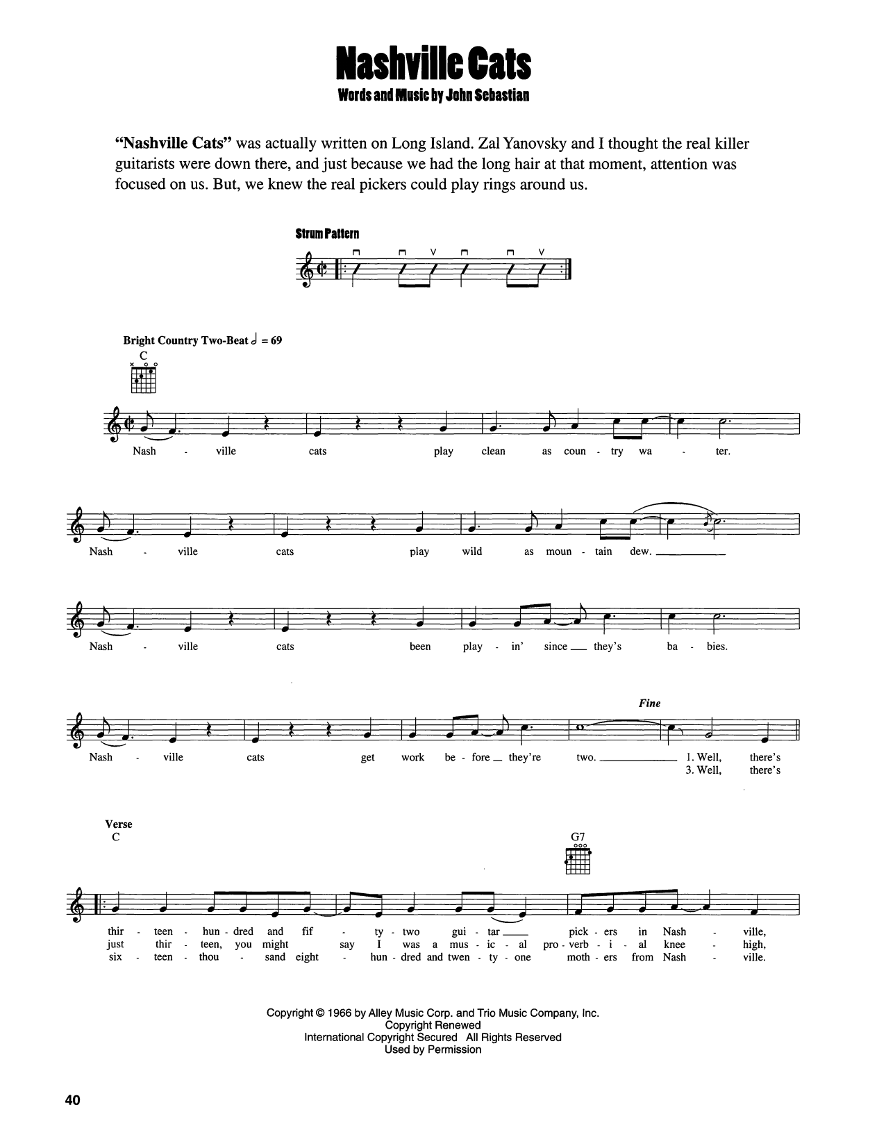 John Sebastian Nashville Cats Sheet Music Notes & Chords for Easy Guitar - Download or Print PDF