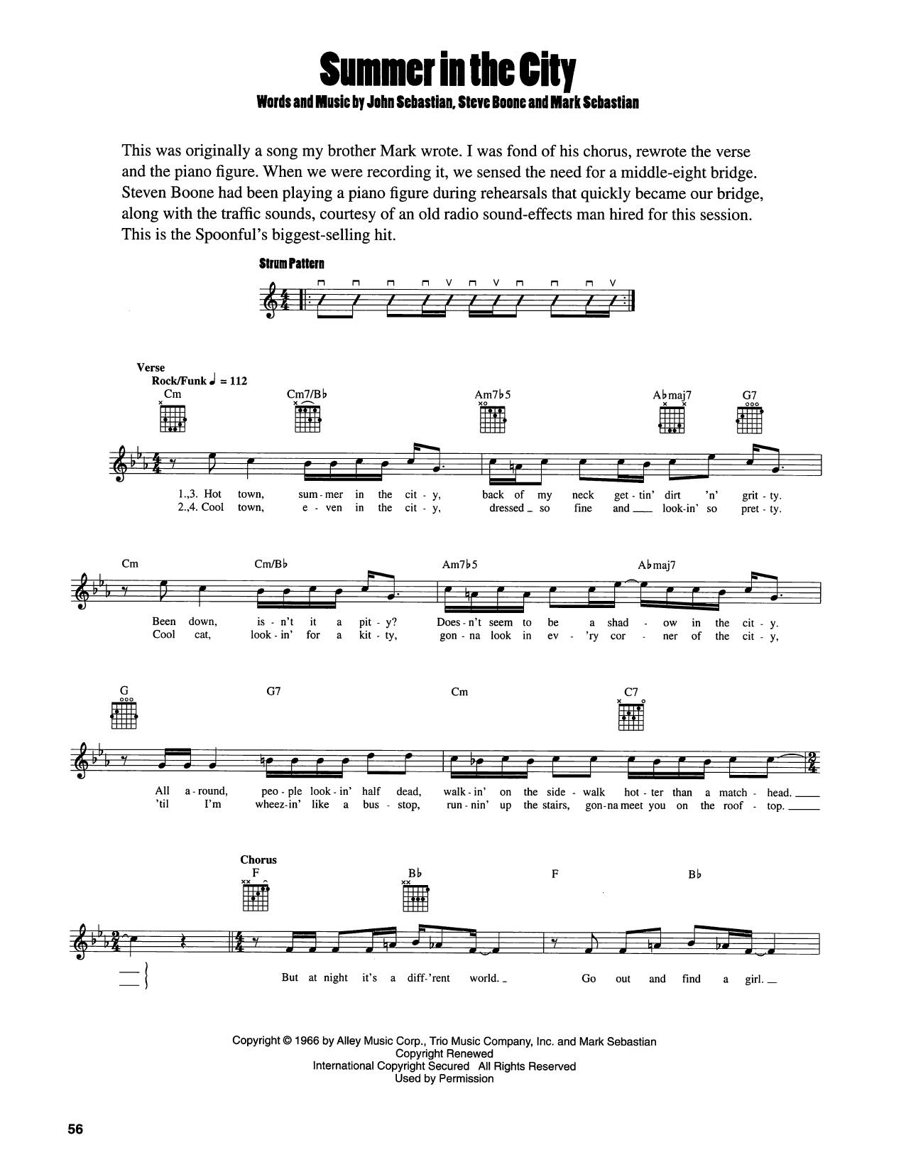 John Sebastian Summer In The City Sheet Music Notes & Chords for Easy Guitar - Download or Print PDF
