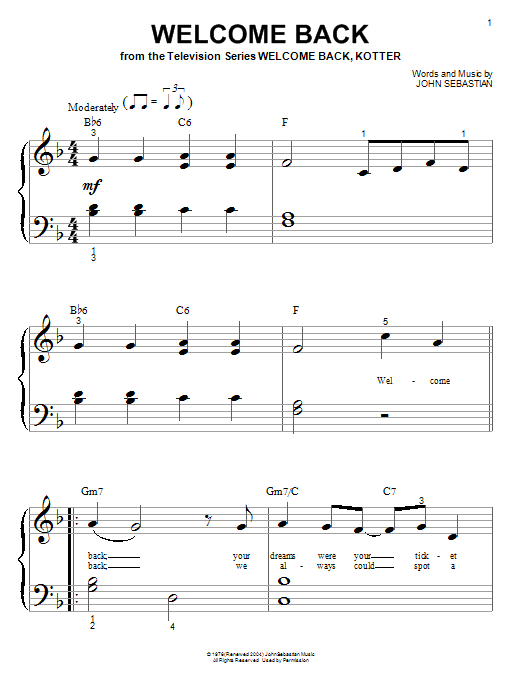 John Sebastian Welcome Back Sheet Music Notes & Chords for Lead Sheet / Fake Book - Download or Print PDF
