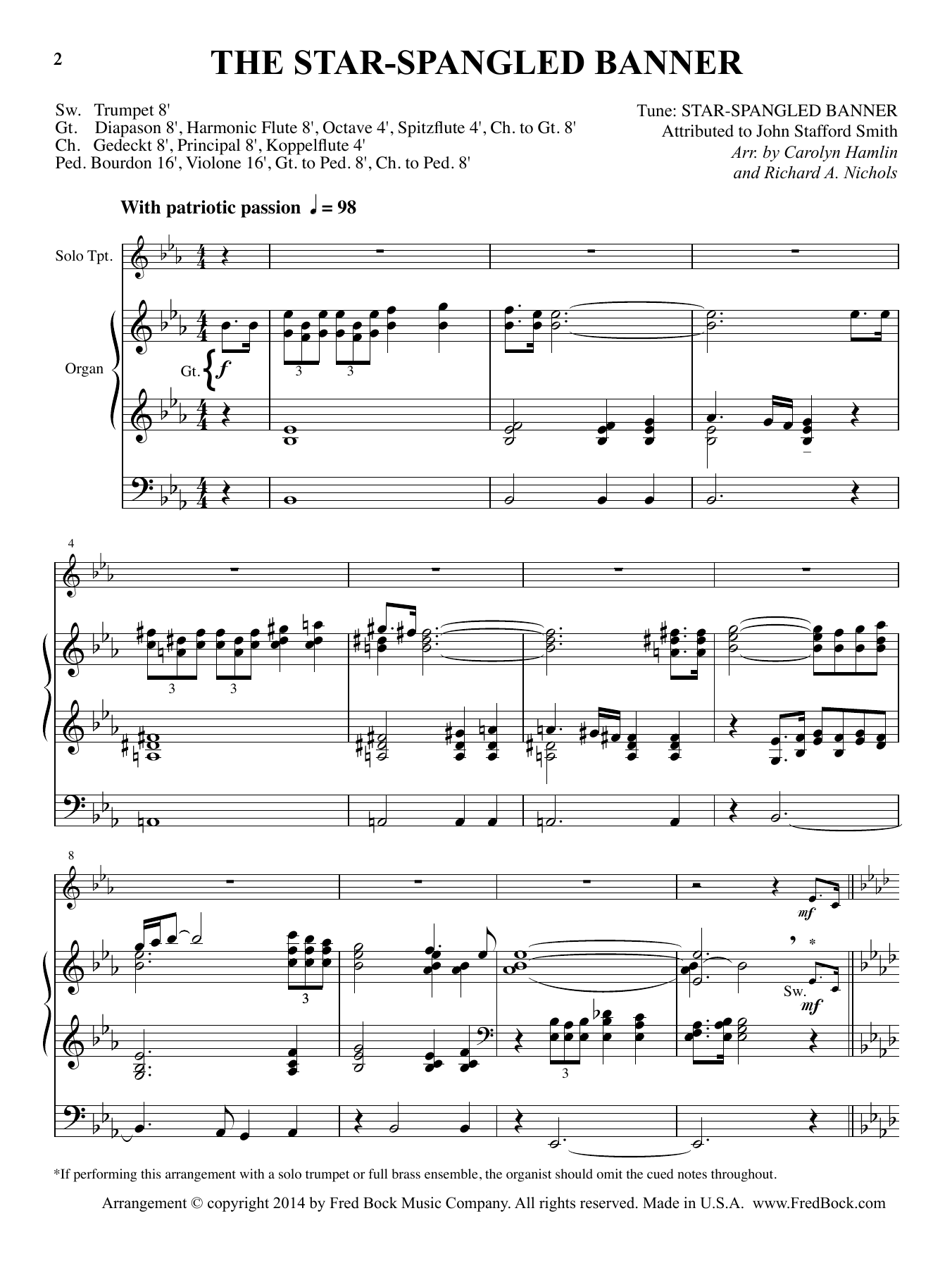 John Stafford Smith The Star-Spangled Banner (arr. Carolyn Hamlin and Richard A. Nichols) Sheet Music Notes & Chords for Organ - Download or Print PDF