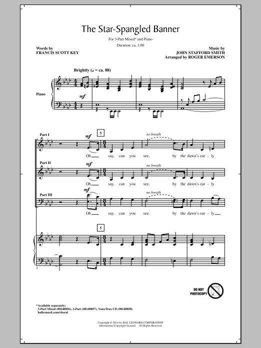 John Stafford Smith The Star Spangled Banner (arr. Roger Emerson) Sheet Music Notes & Chords for 3-Part Mixed - Download or Print PDF
