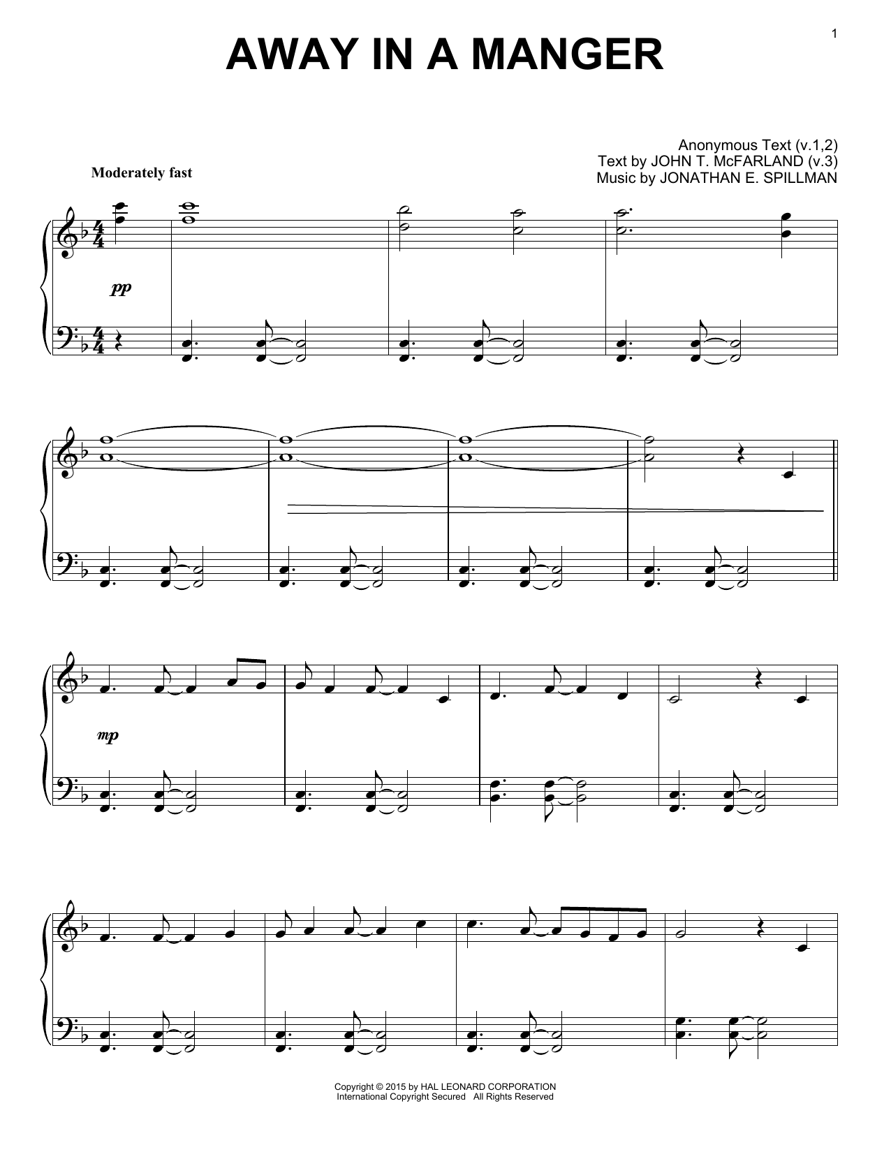 John T. McFarland (v.3) Away In A Manger Sheet Music Notes & Chords for Piano - Download or Print PDF