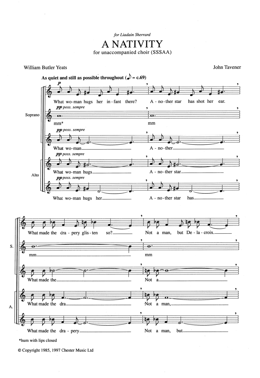 John Tavener A Nativity Sheet Music Notes & Chords for Choral SSSAA - Download or Print PDF