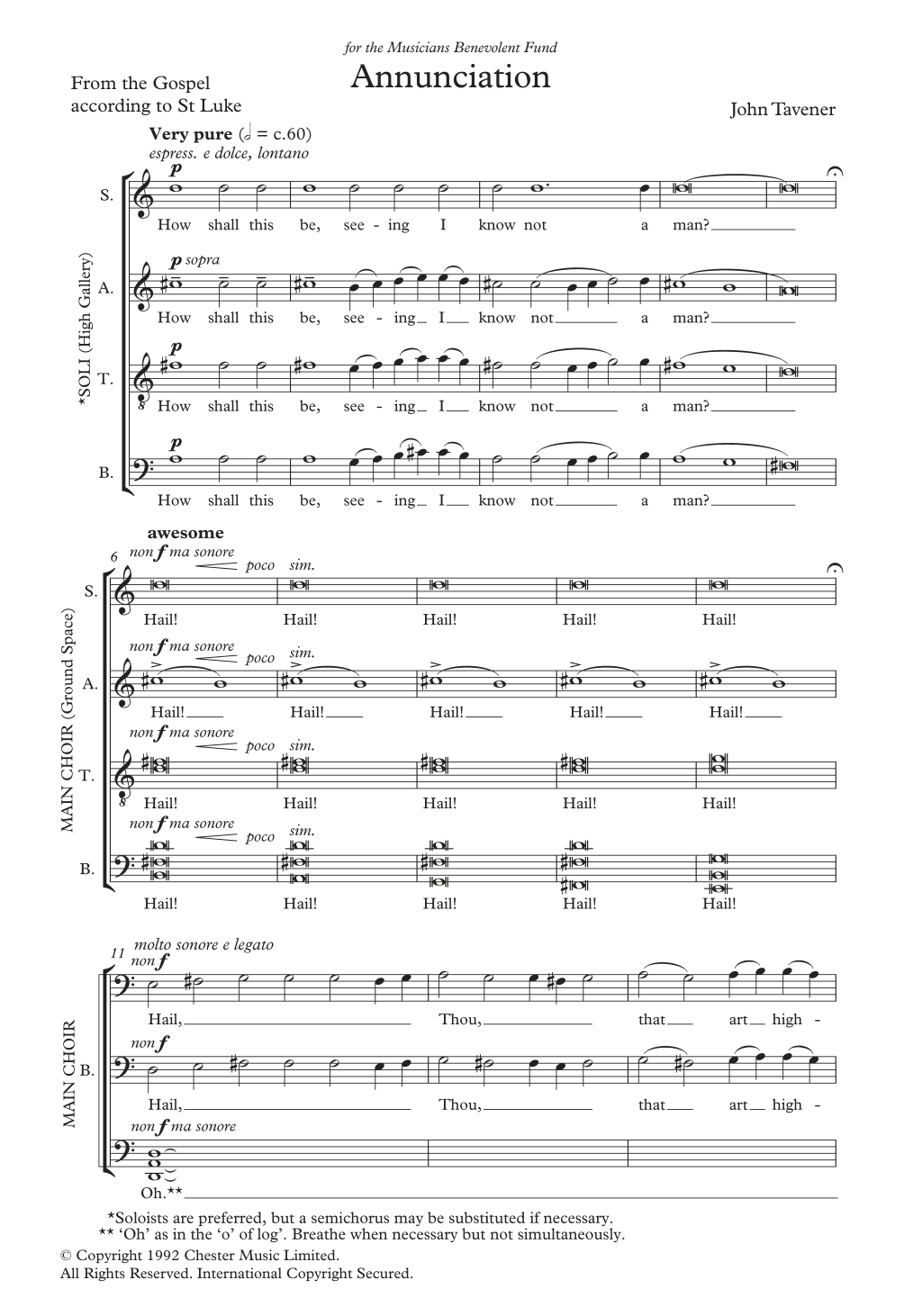 John Tavener Annunciation Sheet Music Notes & Chords for SATB Choir - Download or Print PDF