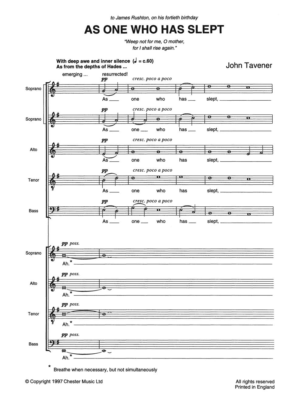 John Tavener As One Who Has Slept Sheet Music Notes & Chords for SSSAATTBB - Download or Print PDF