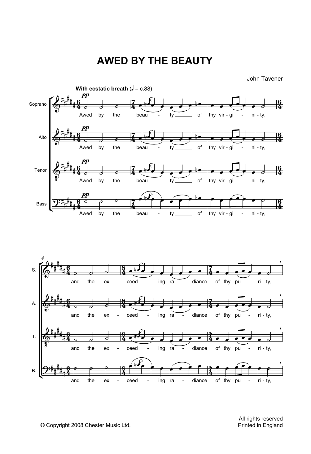 John Tavener Awed By The Beauty Sheet Music Notes & Chords for SATB - Download or Print PDF