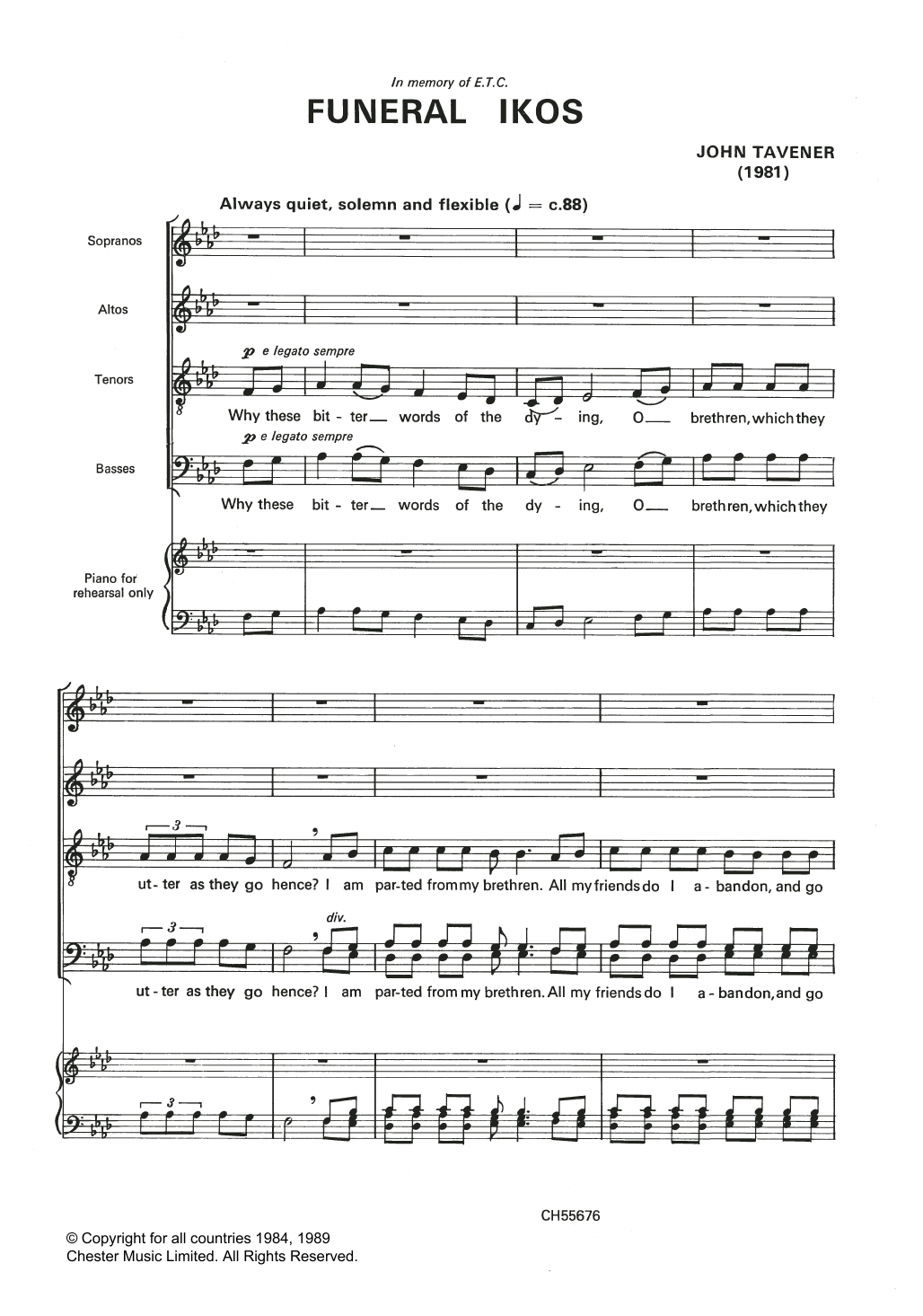 John Tavener Funeral Ikos Sheet Music Notes & Chords for Choral - Download or Print PDF