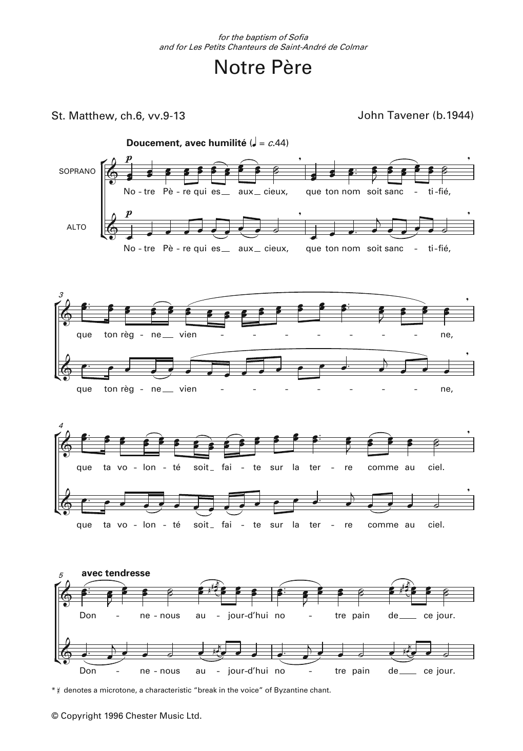 John Tavener Notre Pere Sheet Music Notes & Chords for SSA - Download or Print PDF