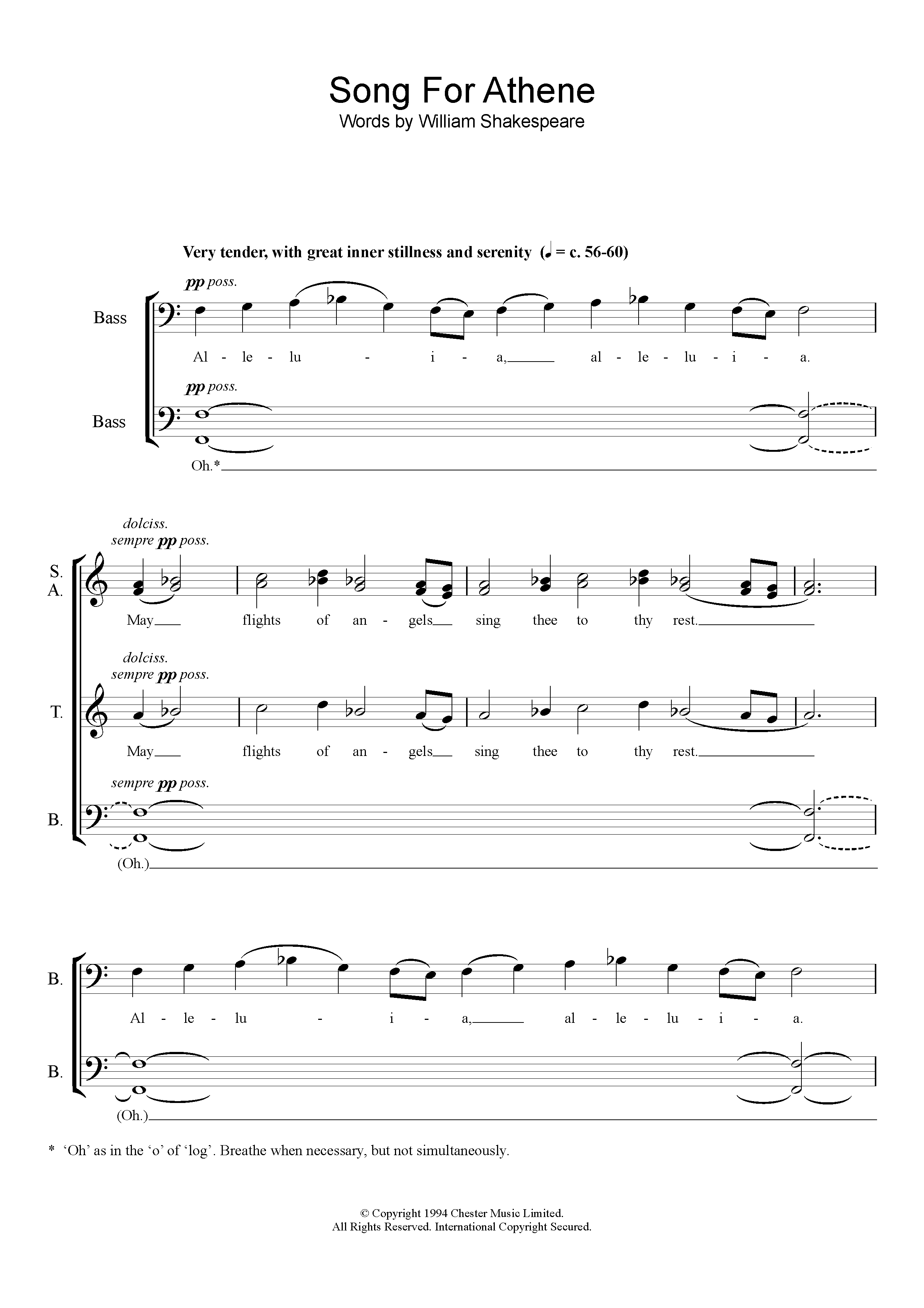 John Tavener Song For Athene Sheet Music Notes & Chords for SATB Choir - Download or Print PDF