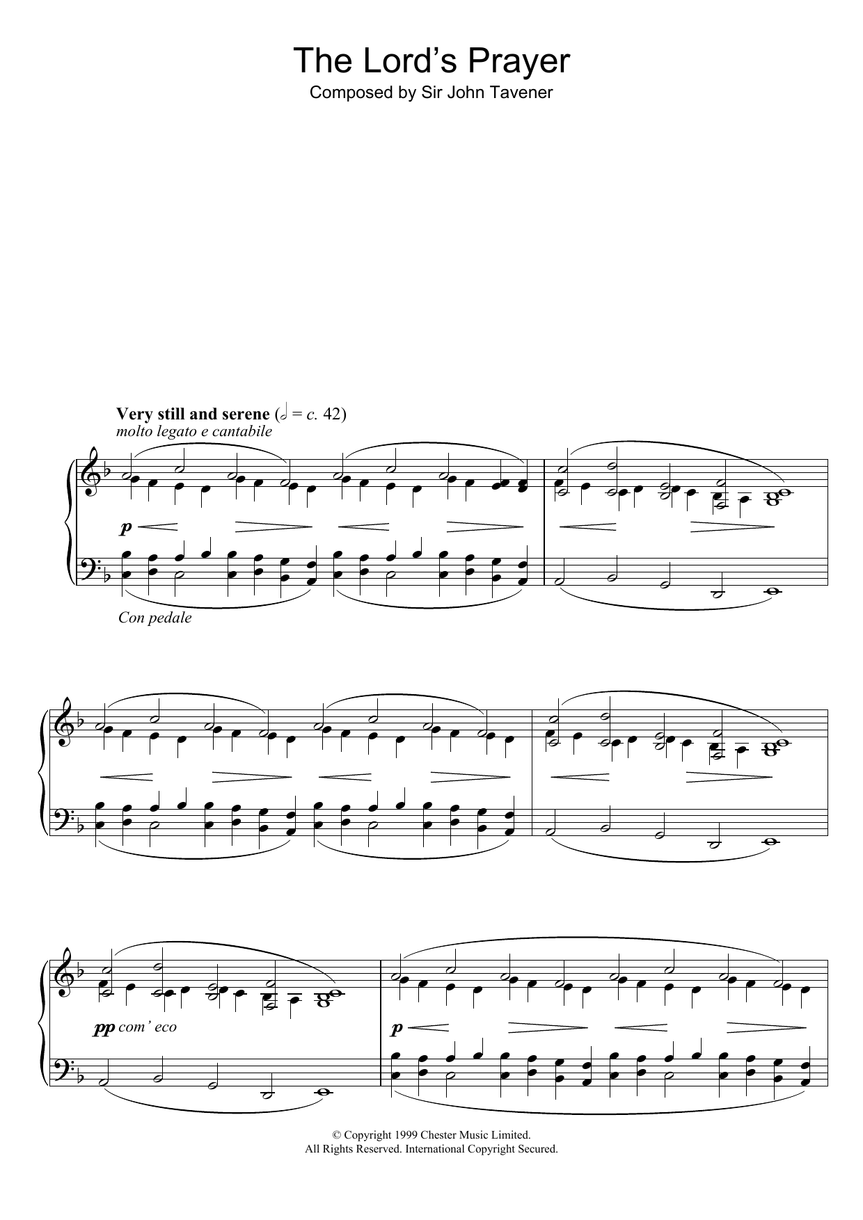John Tavener The Lord's Prayer Sheet Music Notes & Chords for Piano - Download or Print PDF