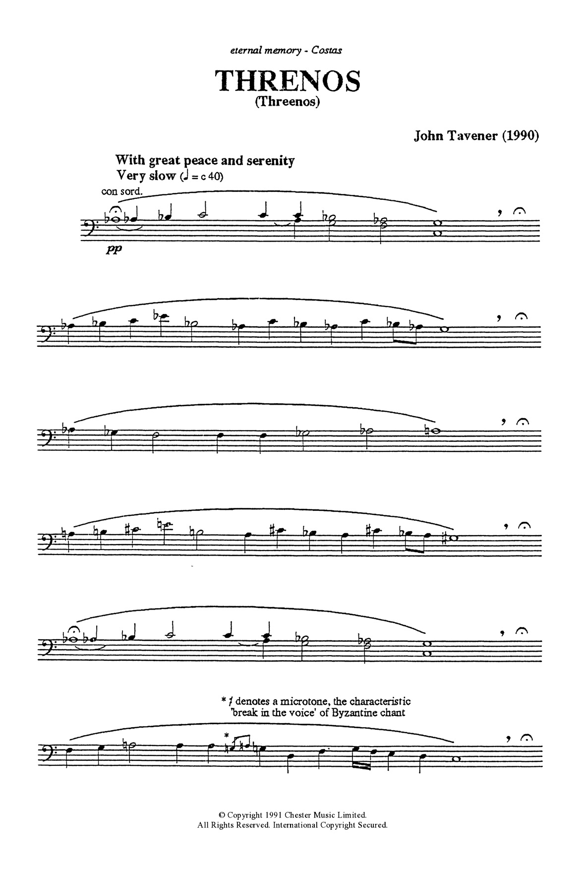 John Tavener Thrinos Sheet Music Notes & Chords for Cello - Download or Print PDF