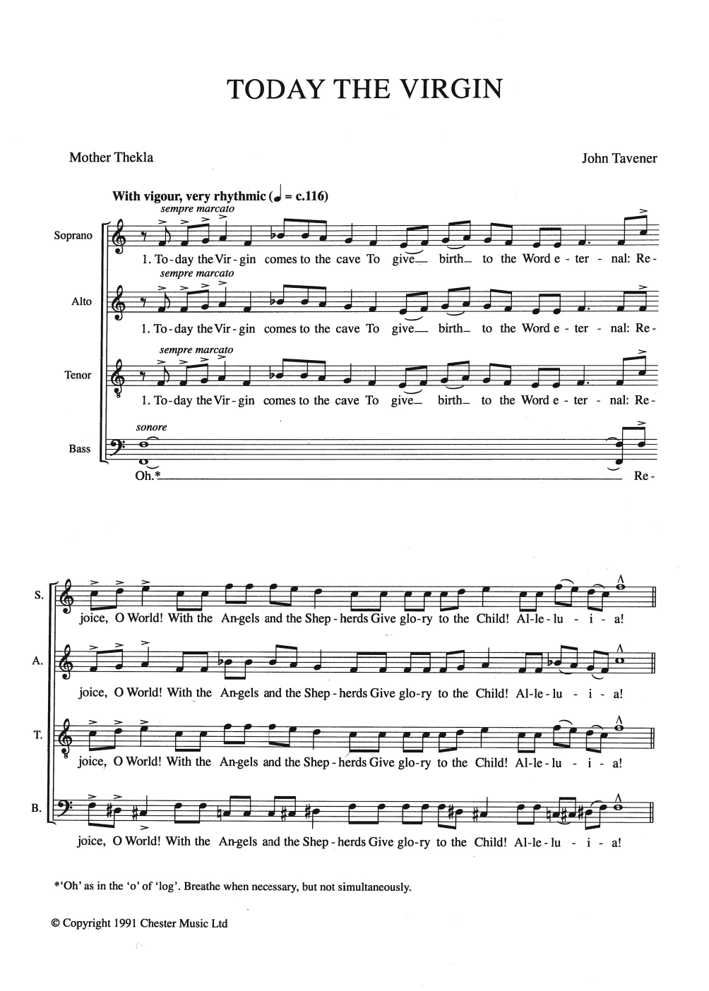 John Tavener Today The Virgin Sheet Music Notes & Chords for SATB - Download or Print PDF