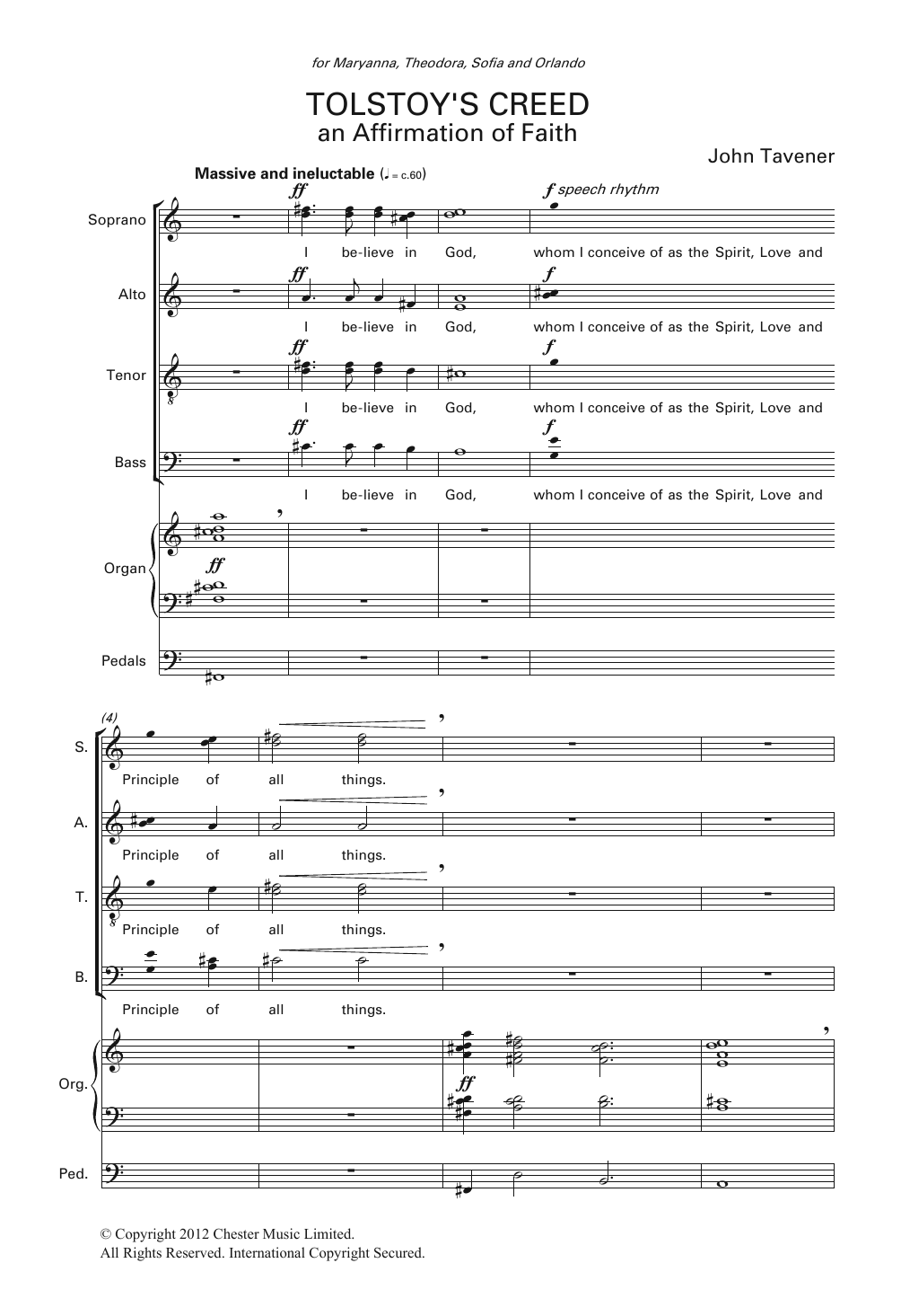 John Tavener Tolstoy's Creed Sheet Music Notes & Chords for Choral SSAATTBB - Download or Print PDF